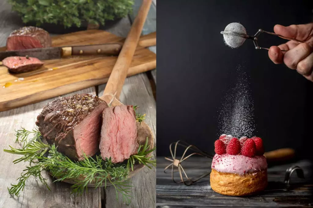 Kurz fotografování jídla - kompozice steak a dezert